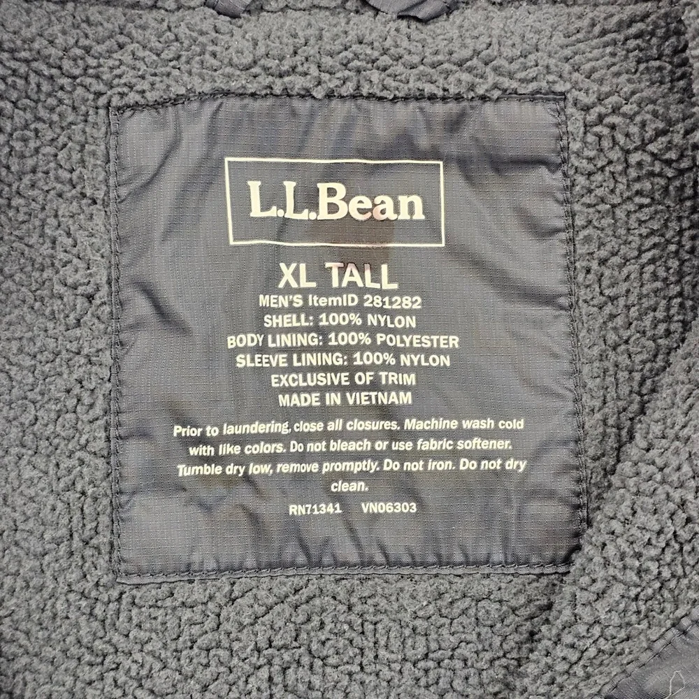 L.L.Bean Jacket Mens XL Tall Blue Fleece Lined Nylon Full Zip Gorpcore‎